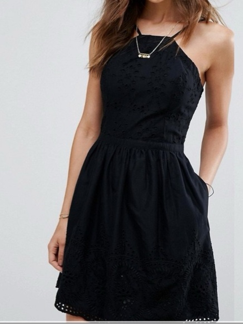 Abercrombie & Fitch Black One-Shoulder Eyelet Sundress